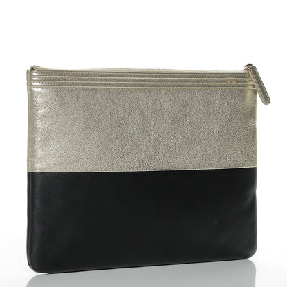 Chanel Metallic Goatskin Lambskin Medium Boy Cosmetic Case Black Gold 3 of 7