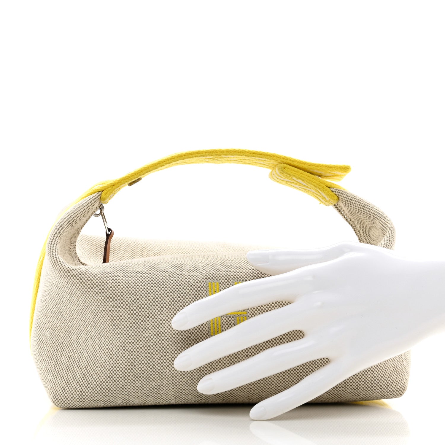 Hermes Canvas Small Bride-A-Brac Pouch Natural Jaune Citron 2 of 6