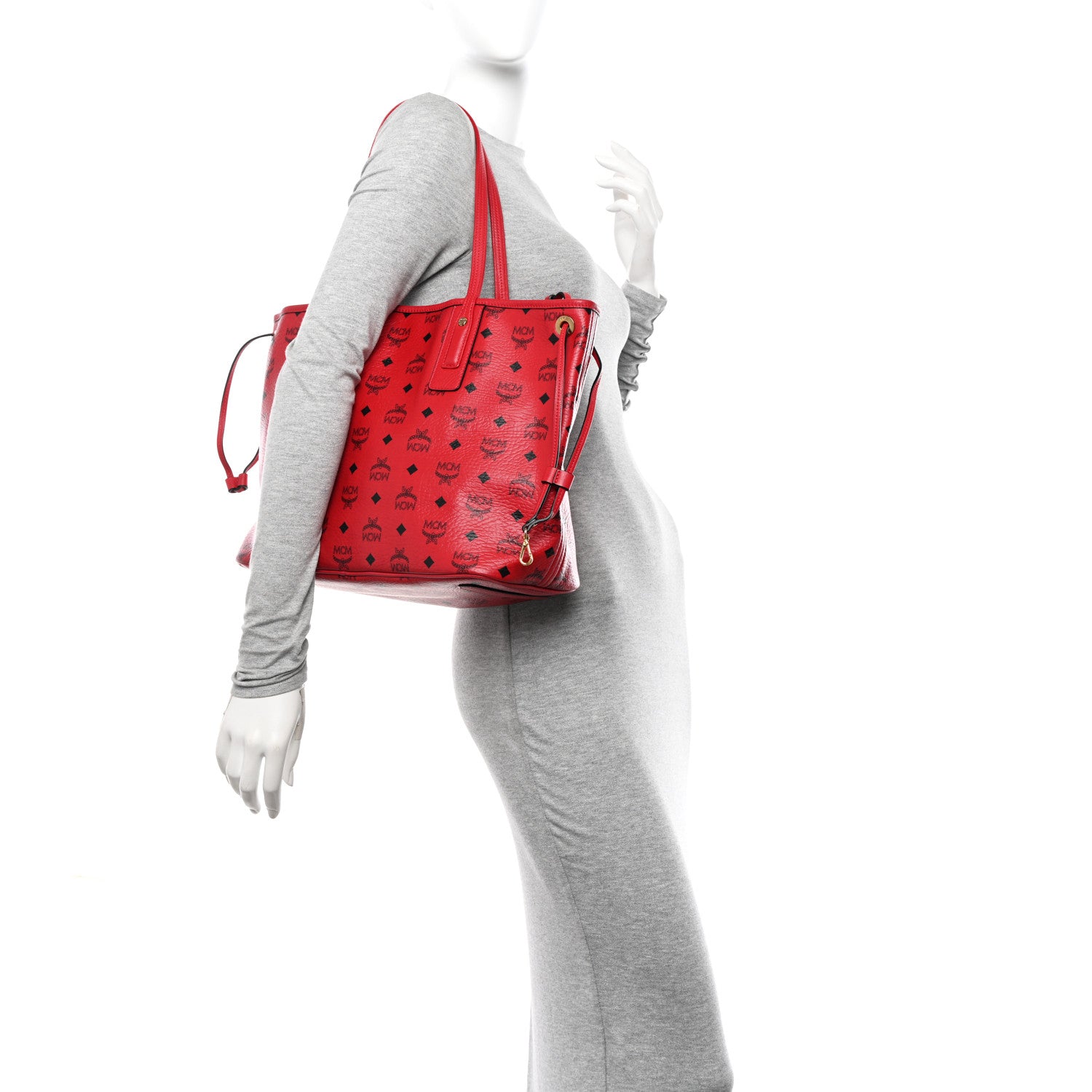 MCM Visetos Medium Liz Reversible Shopper Tote Ruby Red 2 of 15