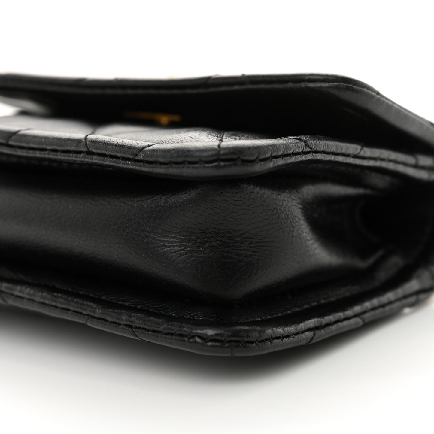 Shiny Lambskin Quilted Extra Mini Flap Black