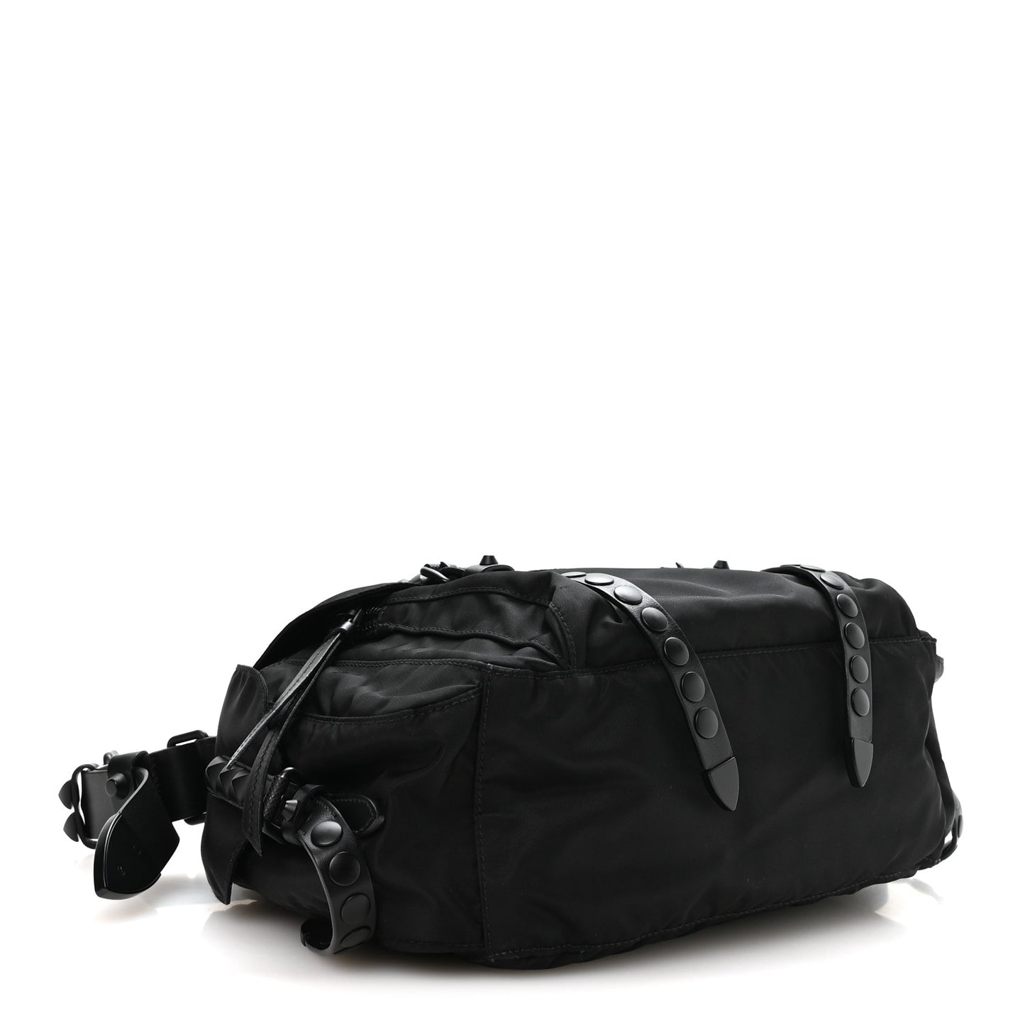 Nylon New Vela Studded Messenger Bag Black