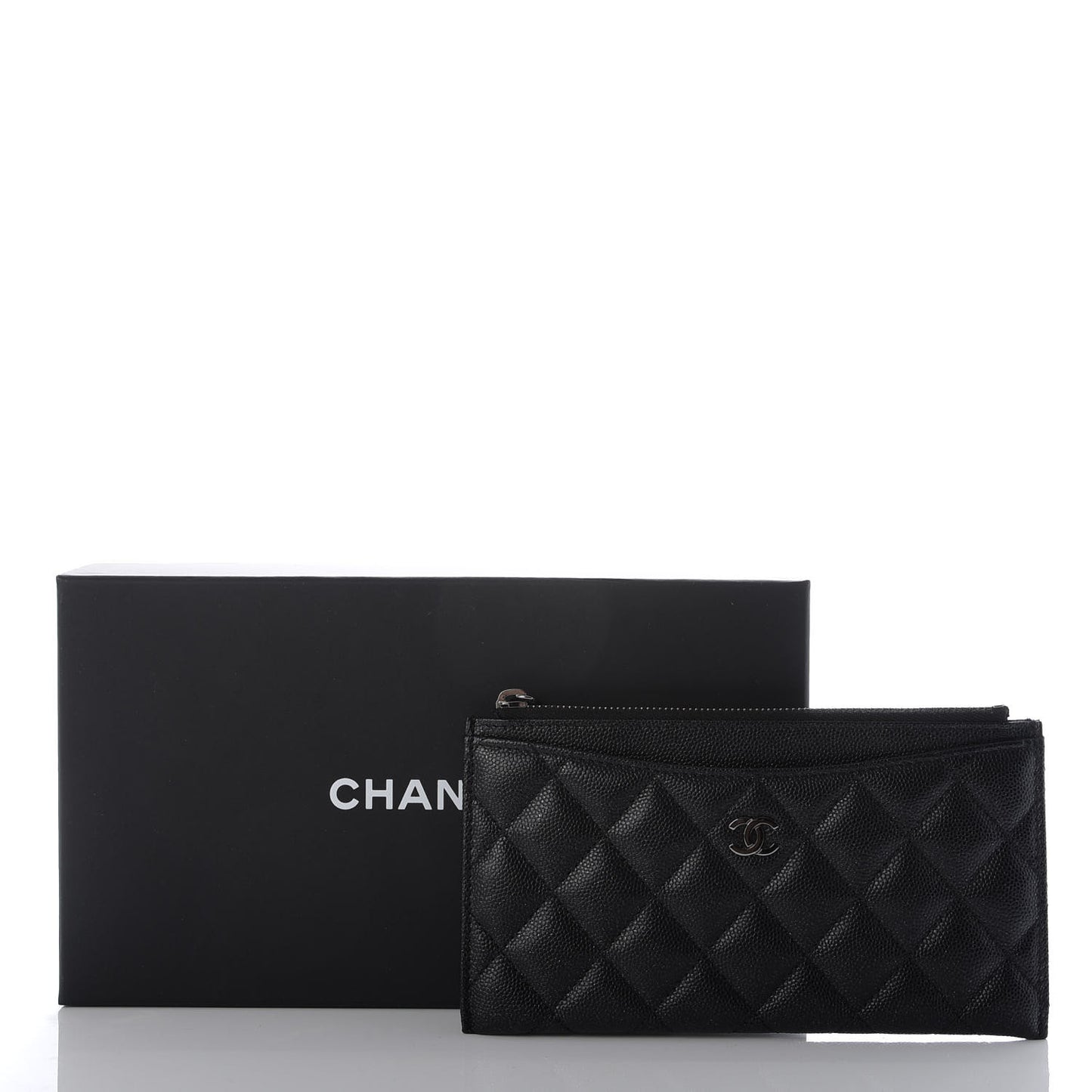 Iridescent Caviar Quilted Classic Zip Pouch Black