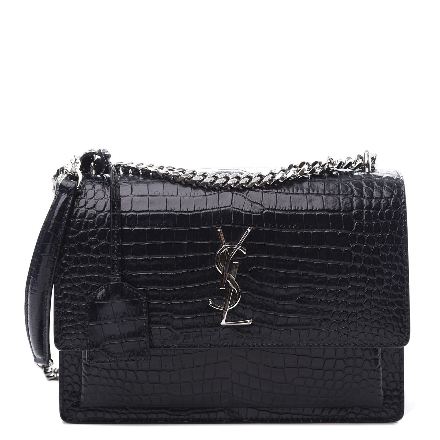 Calfskin Crocodile Embossed Medium Monogram Sunset Navy