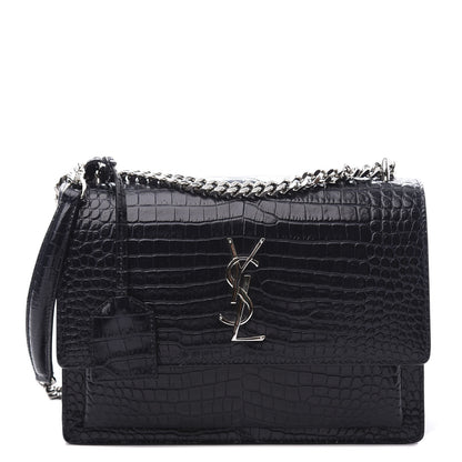 Saint Laurent Calfskin Crocodile Embossed Medium Monogram Sunset Navy 1 of 9