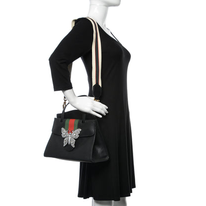 Gucci Grained Calfskin Web Crystal Butterfly Stripe Medium Totem Top Handle Bag Black 2 of 10
