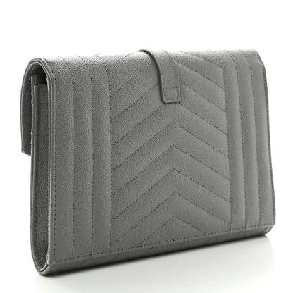 Saint Laurent Grain De Poudre Textured Mixed Matelasse Triquilt Monogram Clutch Storm 3 of 8