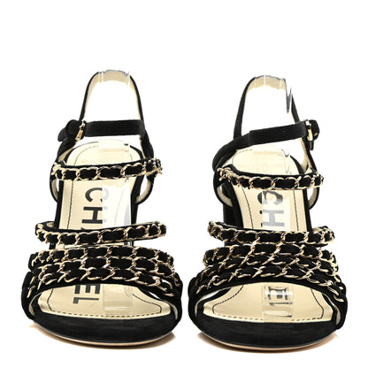 Chanel Kid Suede Chain Sandals 36 Black 2 of 13