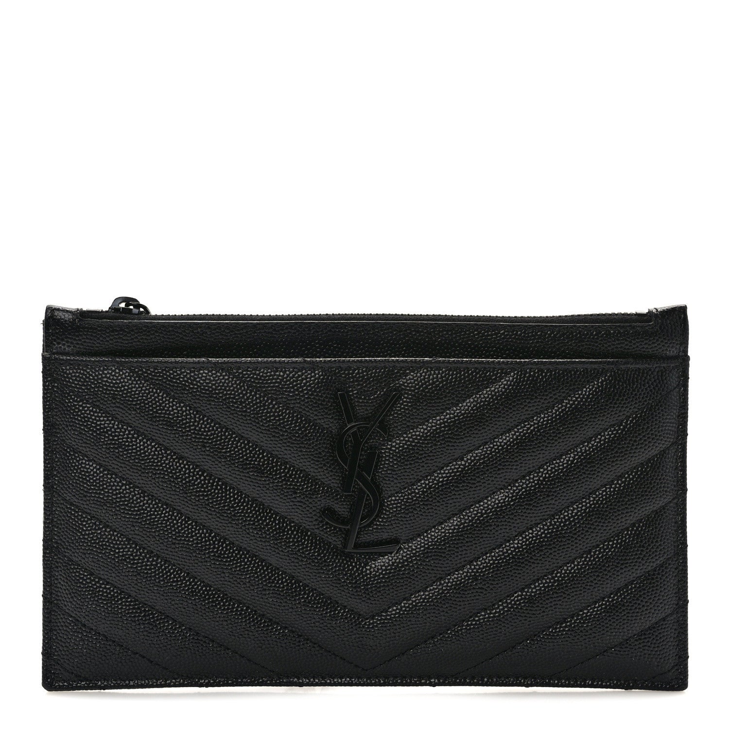 Saint Laurent Grain De Poudre Chevron Monogram Bill Pouch Black Black 1 of 9