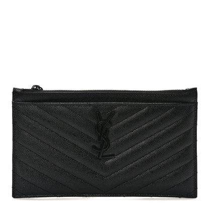 Saint Laurent Grain De Poudre Chevron Monogram Bill Pouch Black Black 1 of 9