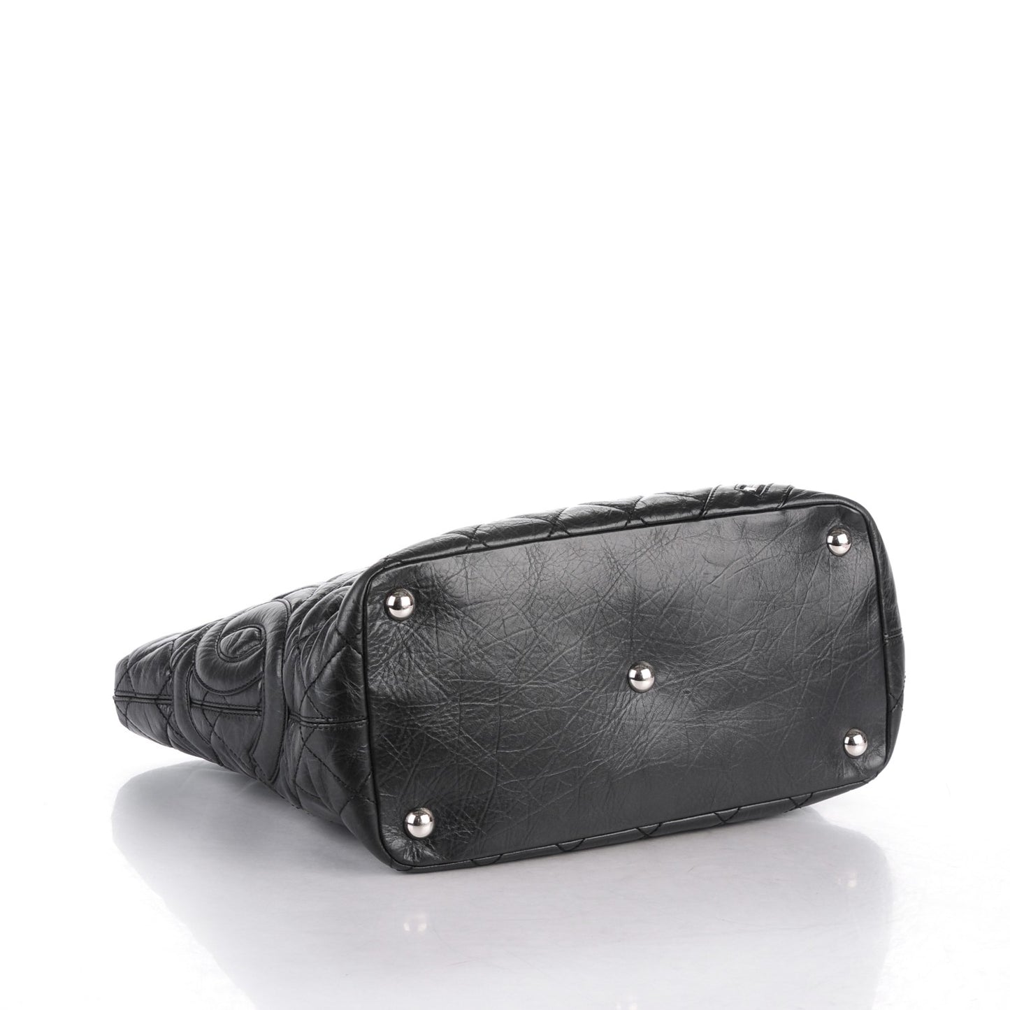 Aged Calfskin Quilted Large Cotton Club Tote Black