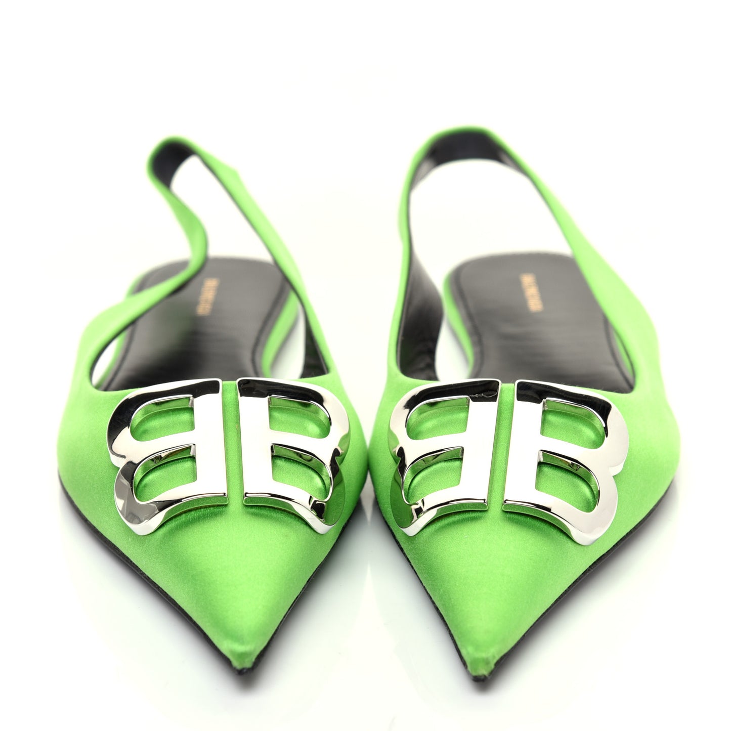 Satin BB Knife Pointy Toe Slingback Flats 39 Neon Green