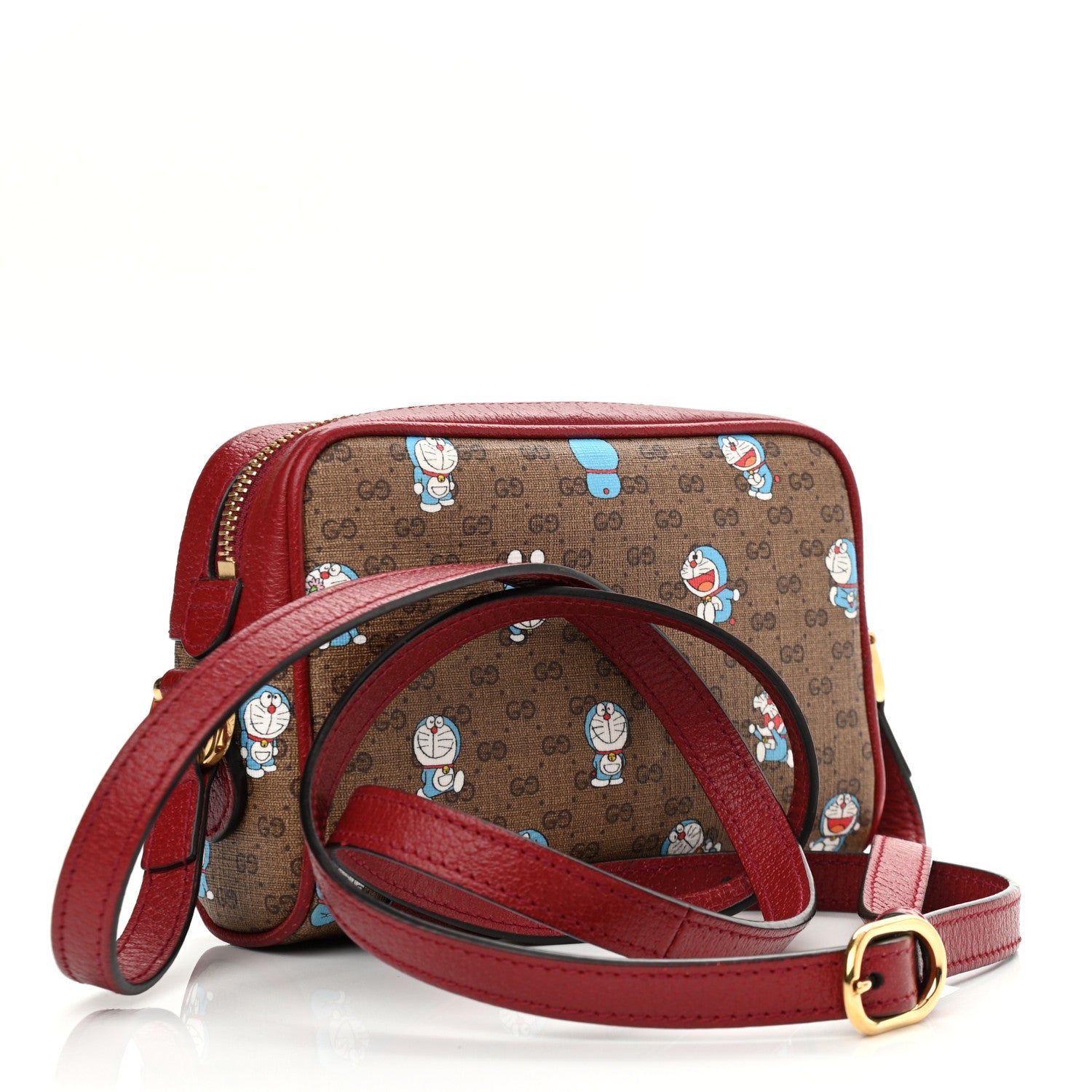 Gucci X DORAEMON Mini Vintage GG Supreme Monogram Camera Bag Beige Cherry Red 3 of 15