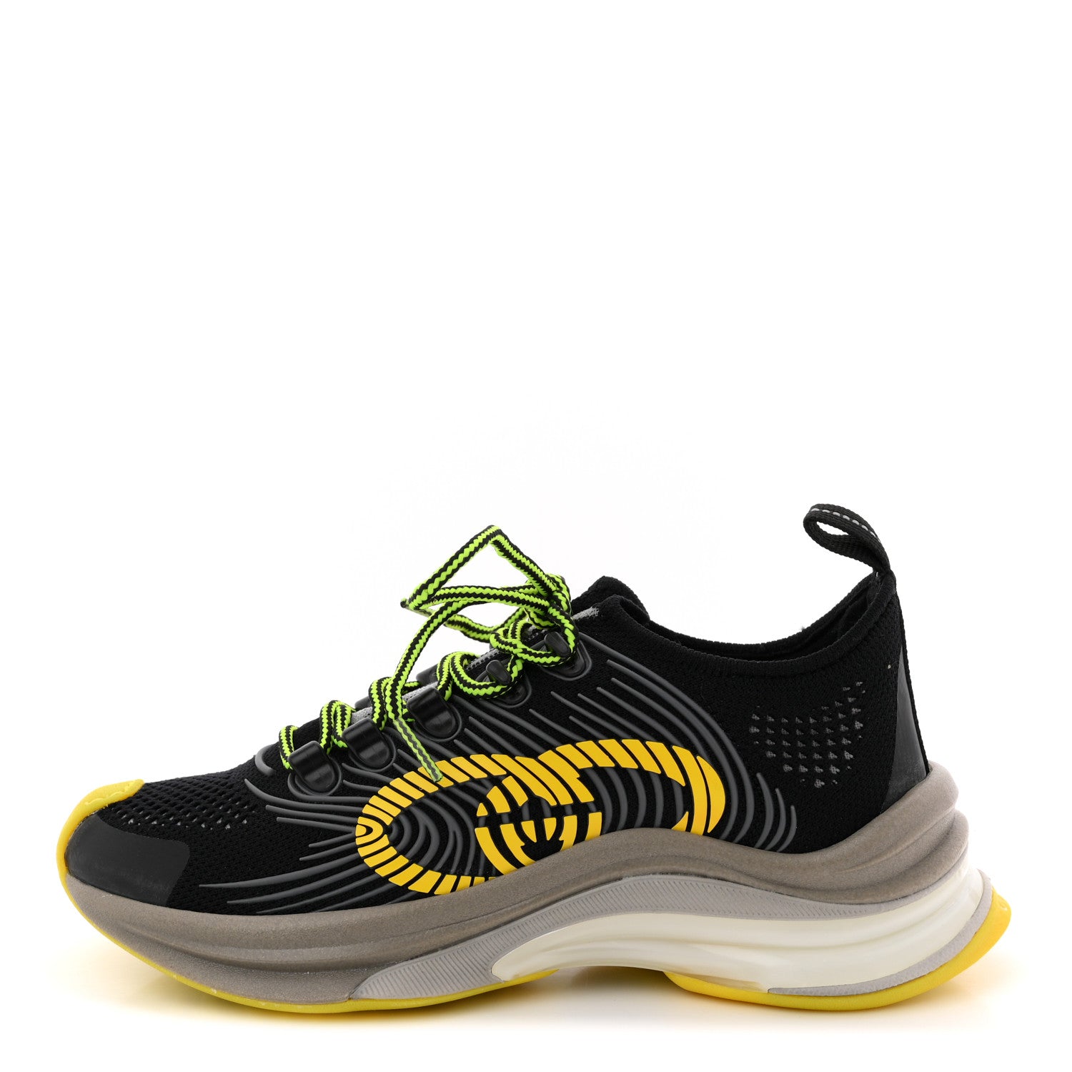 Gucci Technical Knit Fabric Waves Womens Gucci Run Sneakers 35 Black Silver Giallo Neon Yellow 1 of 9