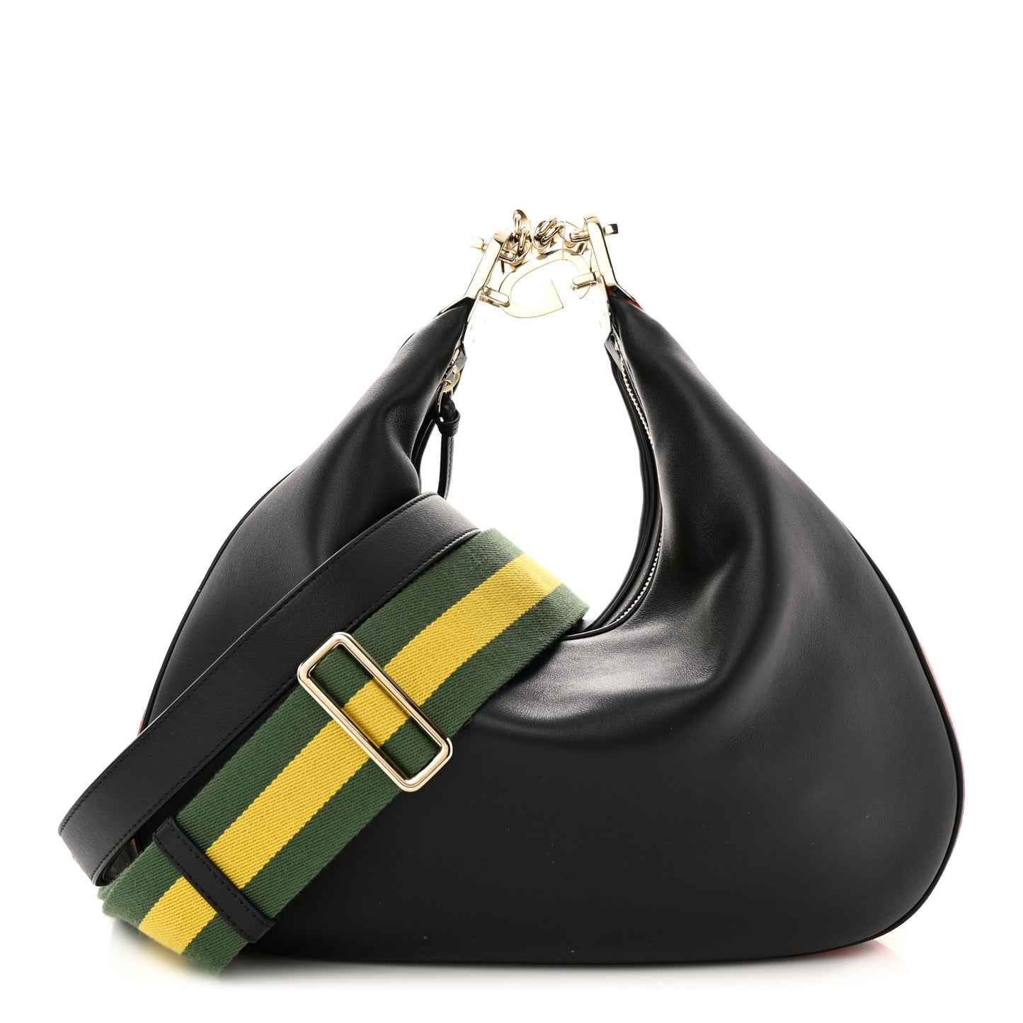 Aria Calfskin Web Large Attache Shoulder Bag Black
