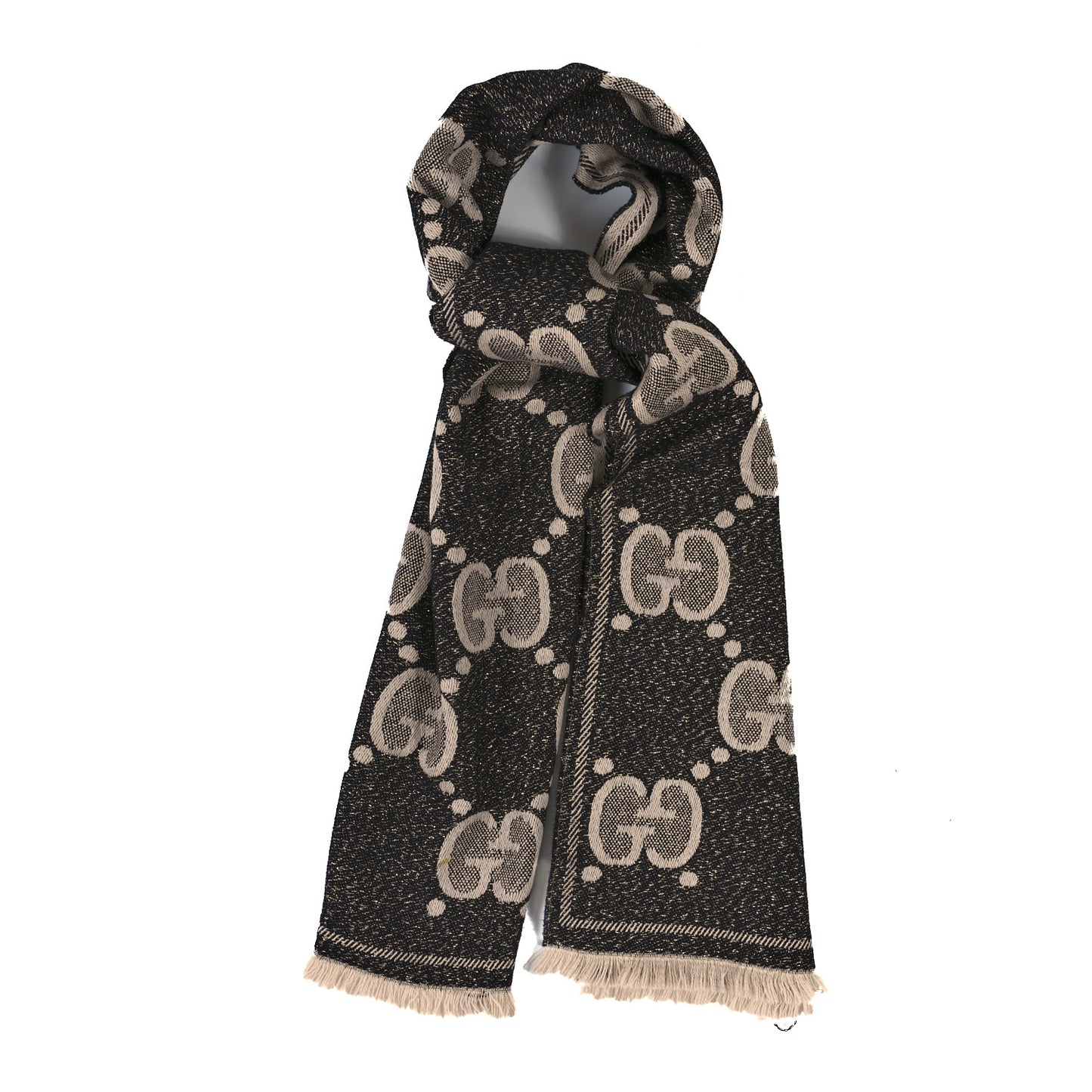 Wool Lame Jacquard Monogram Jumbo GG Lady Nest Lux Scarf Black Ivory