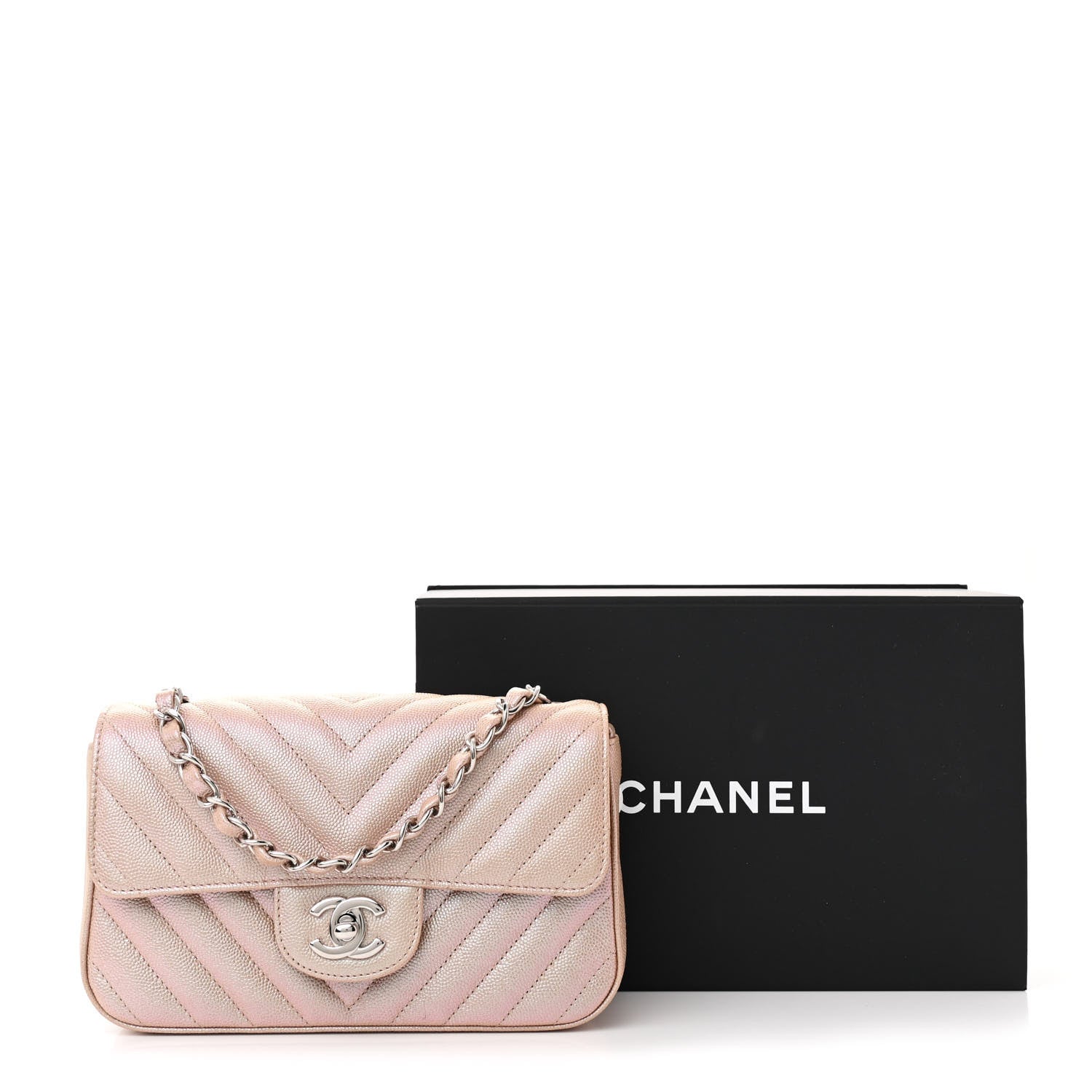 Chanel Iridescent Caviar Chevron Quilted Mini Rectangular Flap Light Gold 11 of 11