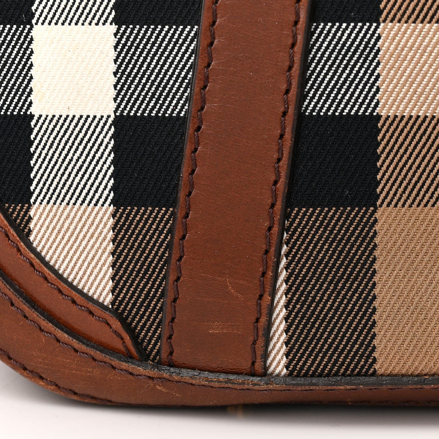 Bridle Calfskin House Check Small Orchard Bowling Bag Dark Tan