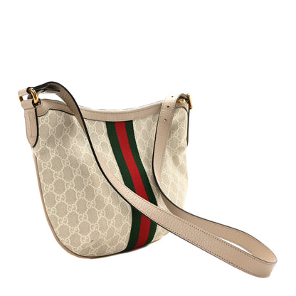 Gucci GG Supreme Monogram Textured Dollar Calfskin Web Small Ophidia Half Moon Hobo Beige Mystic White Oatmeal 3 of 10