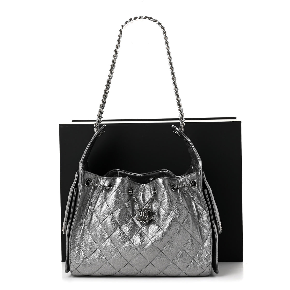 Chanel Metallic Caviar Quilted Small Chanel 25 Handbag Anthracite 12 of 12