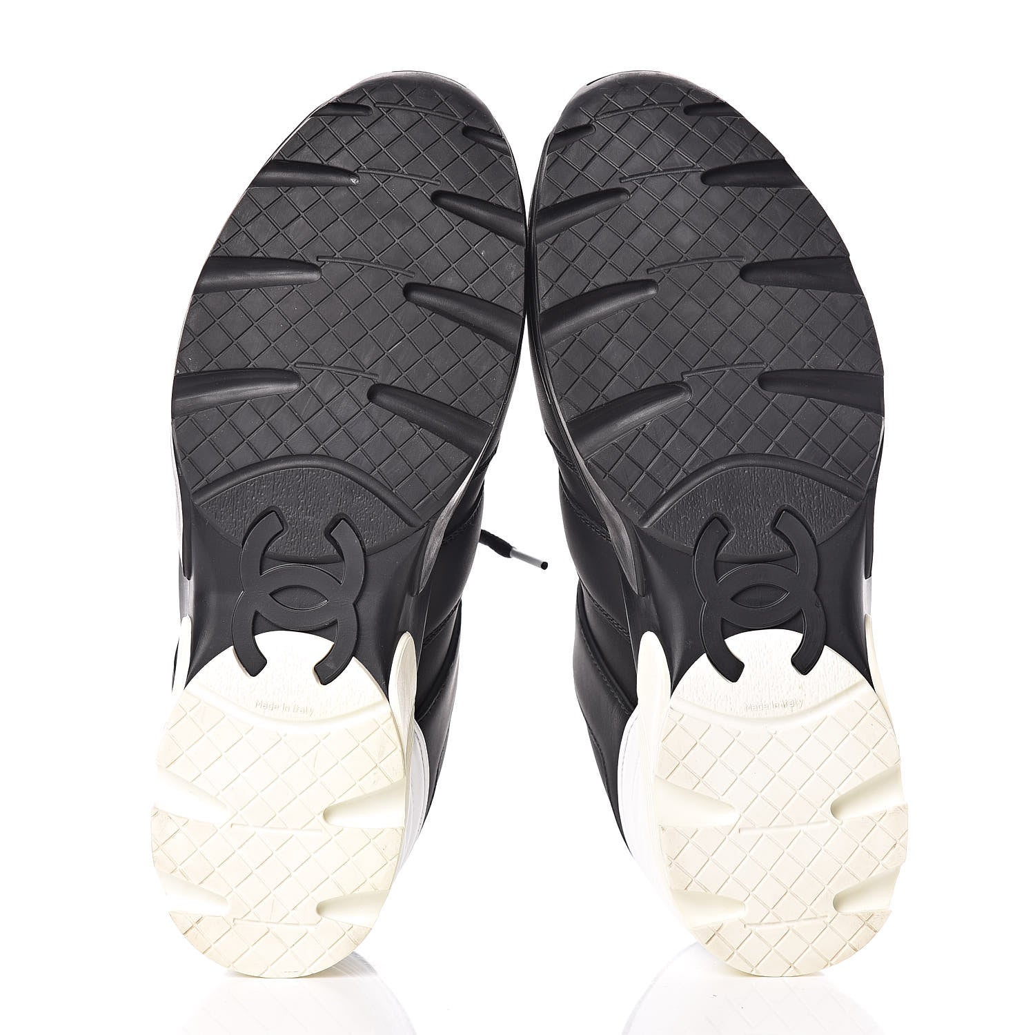 Chanel Calfskin Lambskin Womens CC Sneakers 39.5 Black White 5 of 9