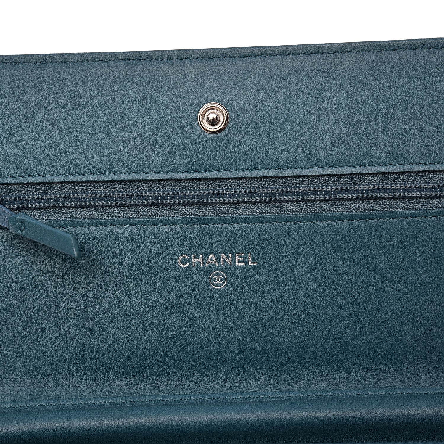 Chanel Patent Calfskin Quilted Boy Wallet On Chain WOC Peacock Blue 7 of 9