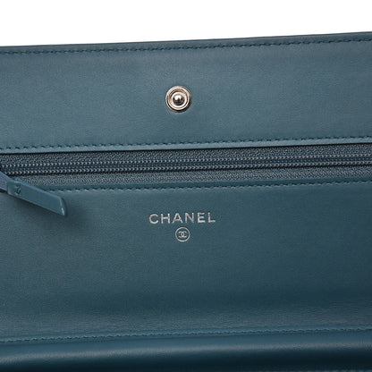 Chanel Patent Calfskin Quilted Boy Wallet On Chain WOC Peacock Blue 7 of 9