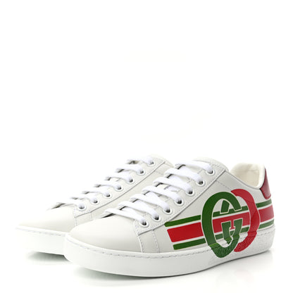 Gucci Calfskin Interlocking G Womens New Ace Sneakers 35 White Red Flame Green 3 of 9