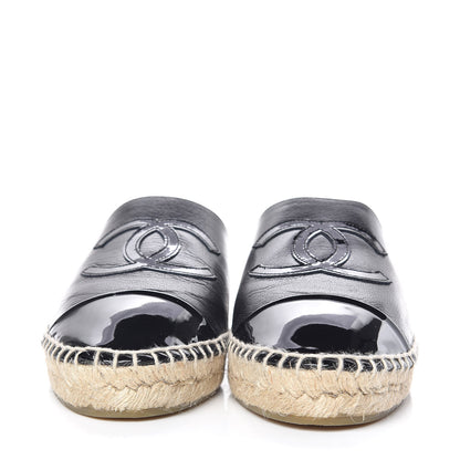 Chanel Iridescent Goatskin Patent CC Espadrille Mules 41 Black 2 of 14