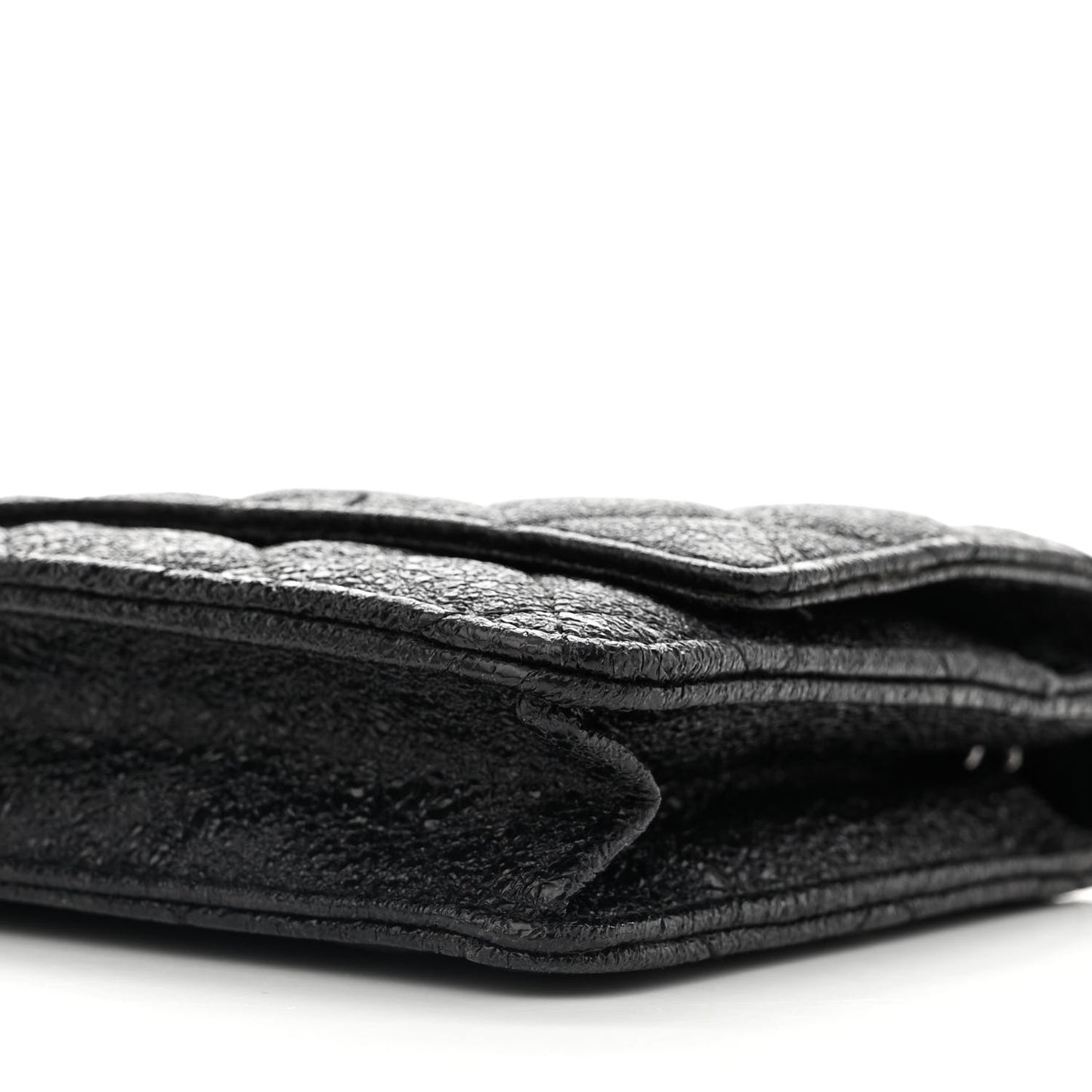 Crackled Calfskin Wallet On Chain WOC Black