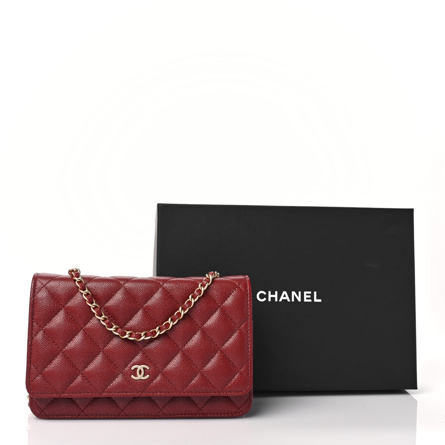 Caviar Quilted Wallet on Chain WOC Burgundy