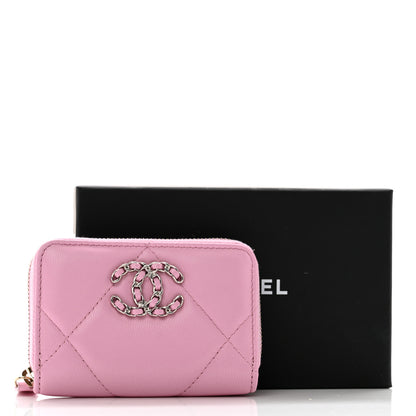 Chanel Lambskin Quilted Chanel 19 Zip Around Coin Purse Wallet Light Pink 9 of 9