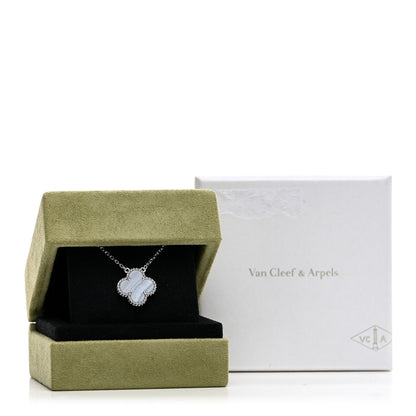 Van Cleef & Arpels 18k White Gold Chalcedony Vintage Alhambra Pendant Necklace 4 of 4
