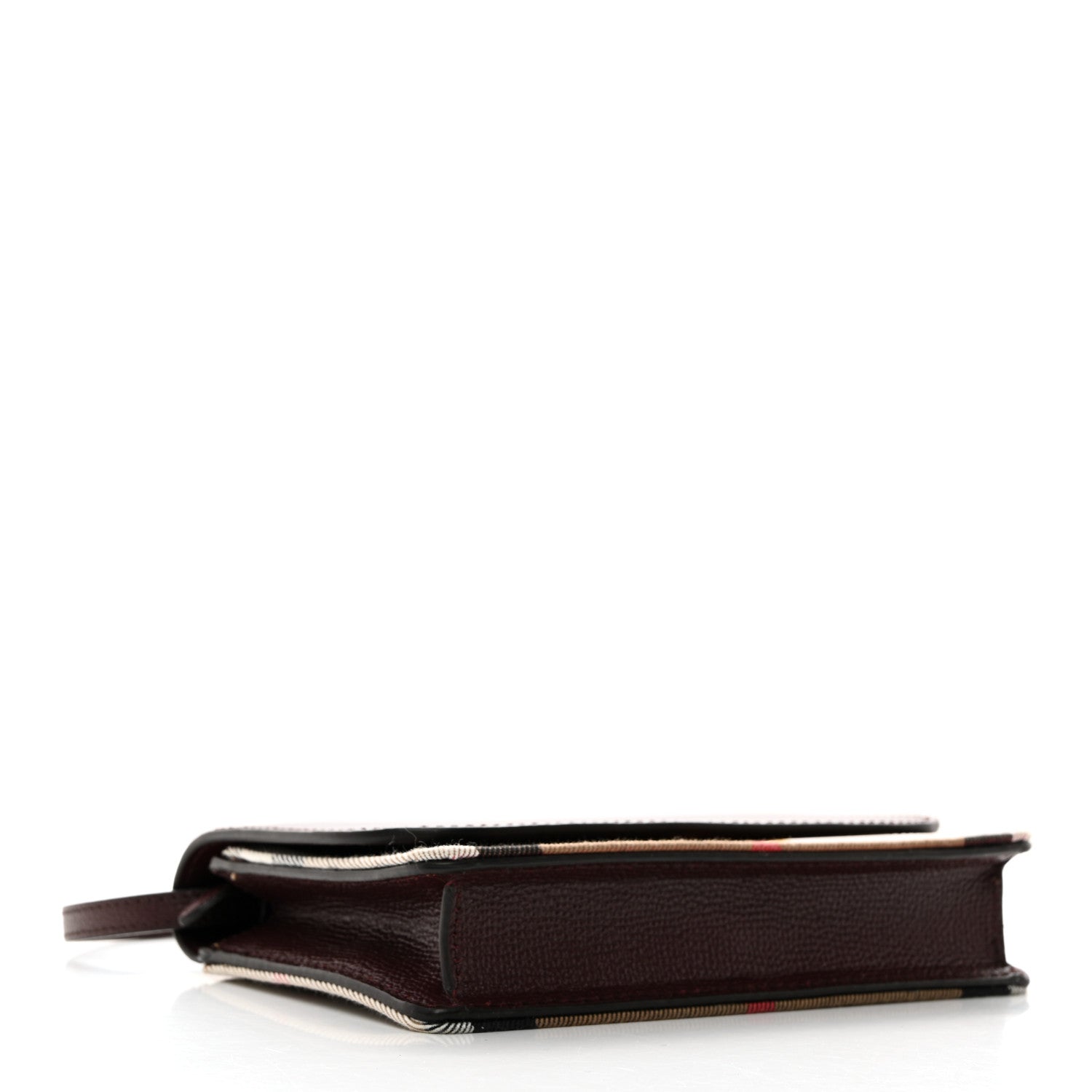 Burberry Grained Calfskin House Check Tartan Mix Hampshire Wallet On Chain Burgundy 4 of 12