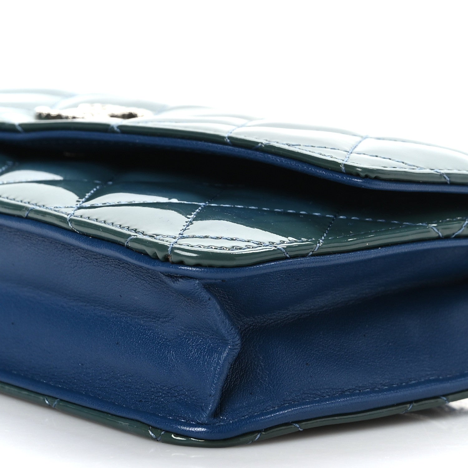 Chanel Patent Quilted Brilliant Wallet On Chain WOC Blue 9 of 11