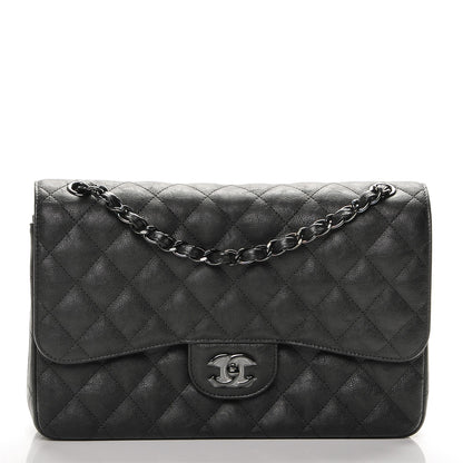 Chanel Crumpled Calfskin Quilted Jumbo Double Flap So Black 1 of 7