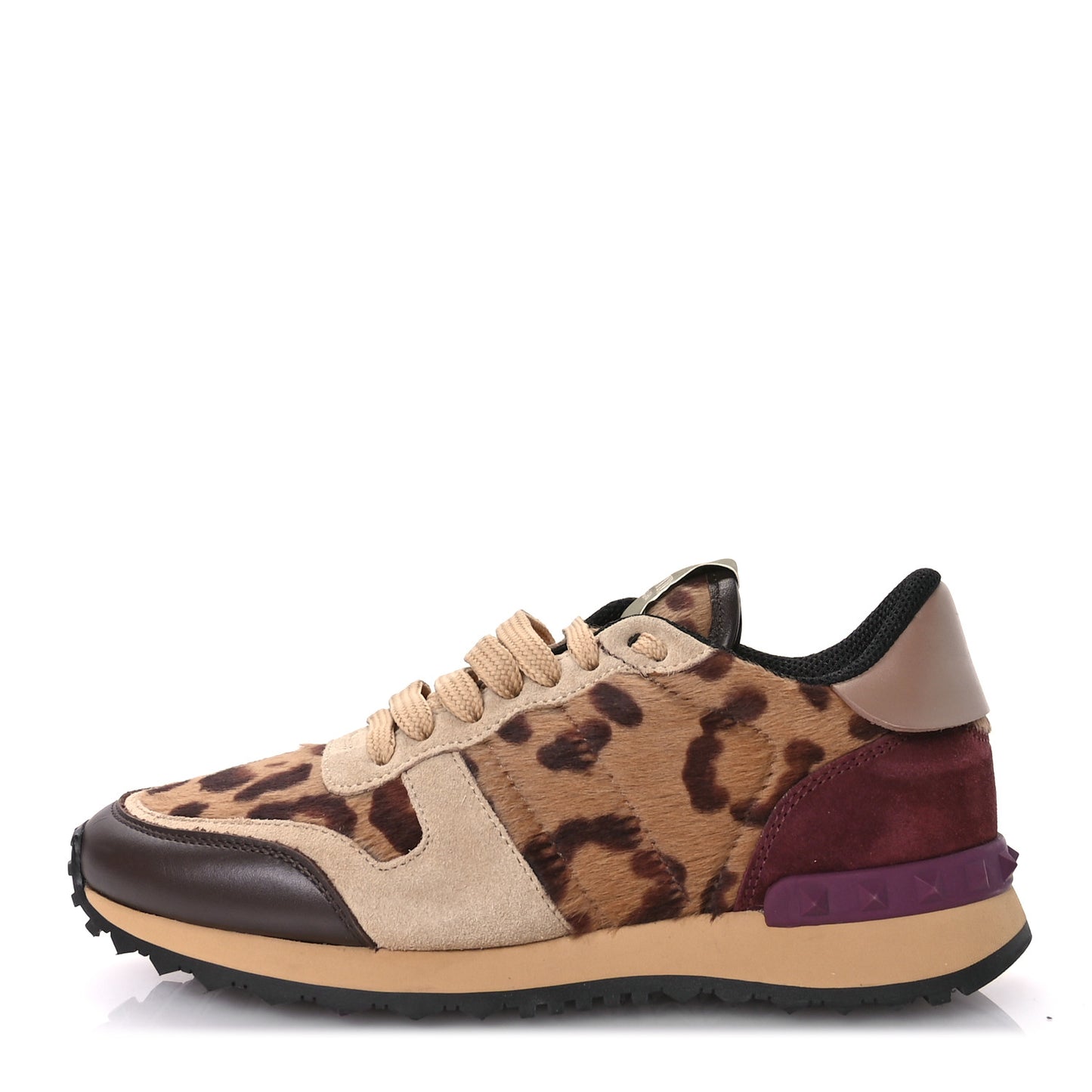 Calf Hair Suede Leopard Print Womens Rockrunner Sneakers 37.5 Multicolor