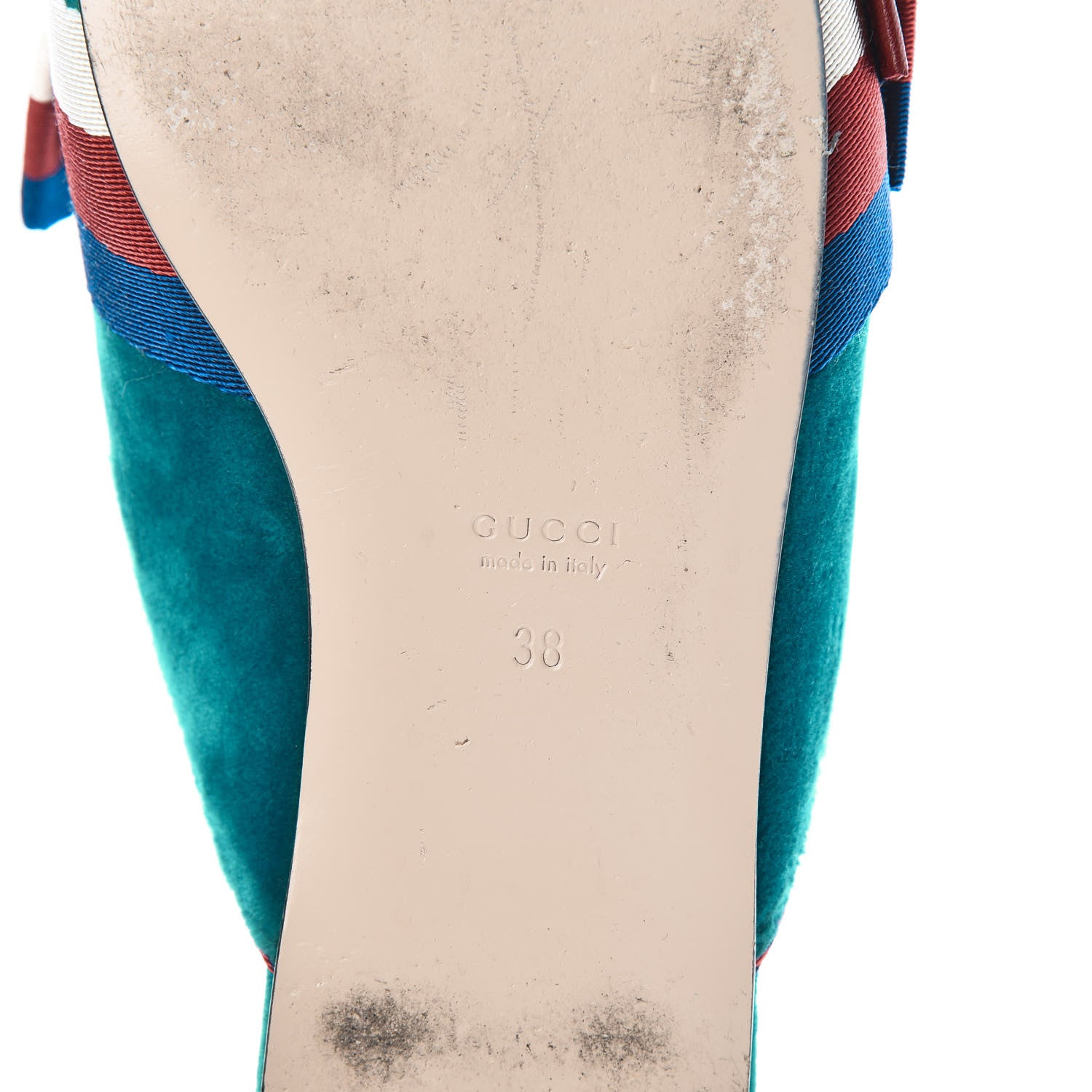 Gucci Softy Velvet Sylvie Bow Slippers 38 Pavone 6 of 11