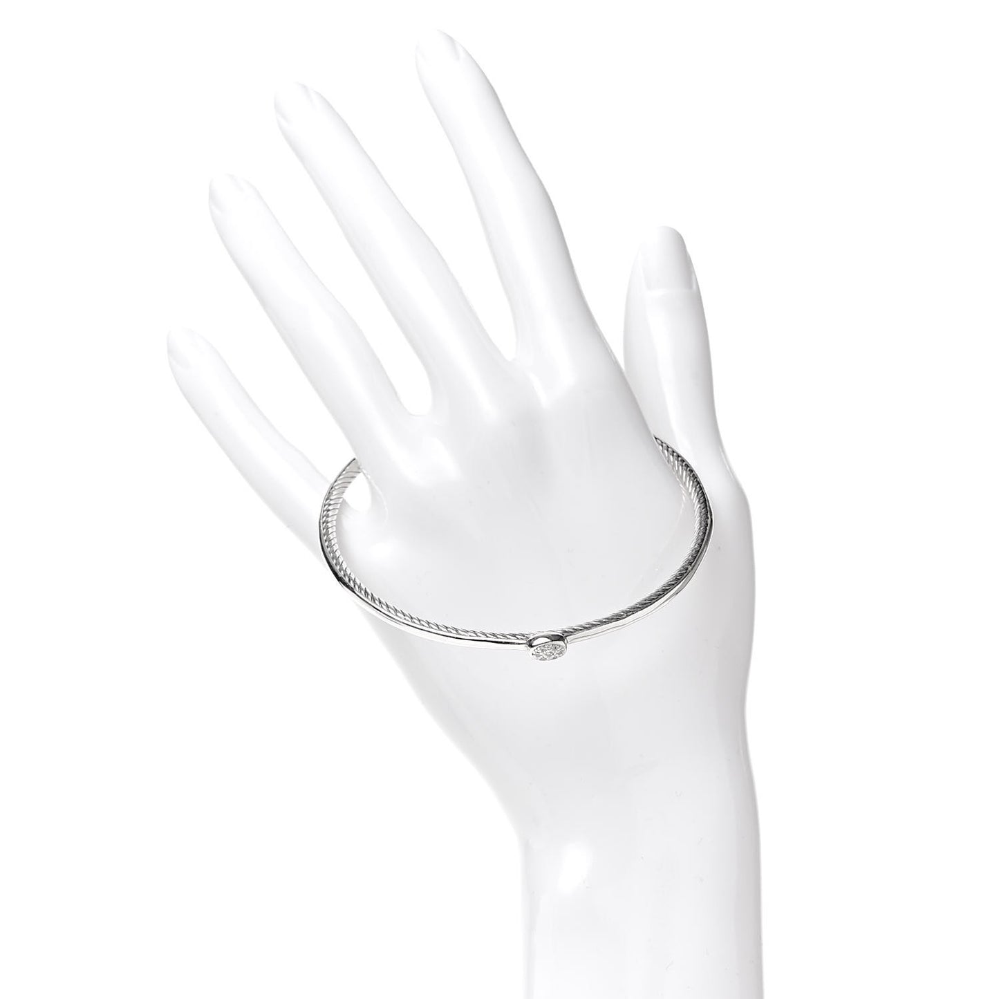 Sterling Silver Diamond 3mm Oval Cable Bangle Bracelet