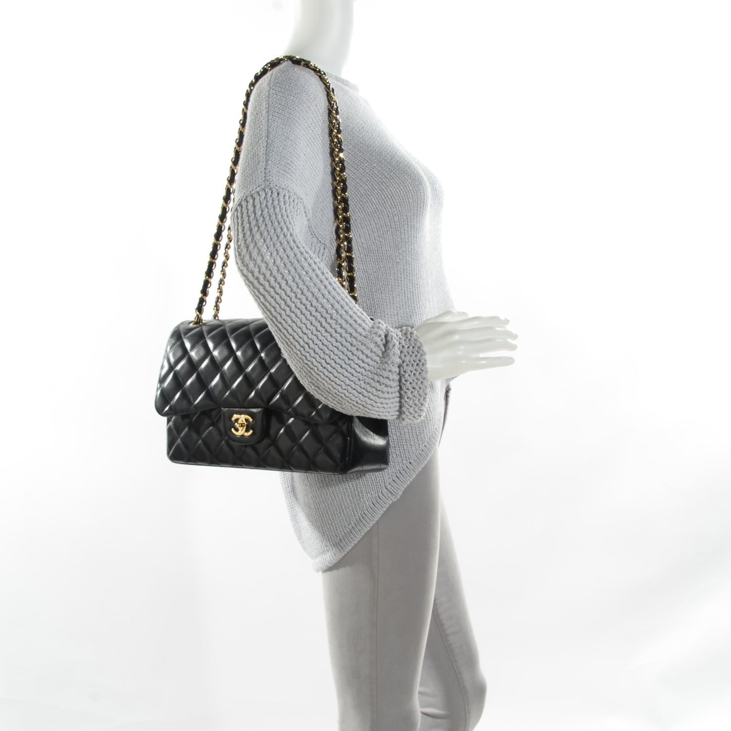 Lambskin Quilted Jumbo Double Flap Black