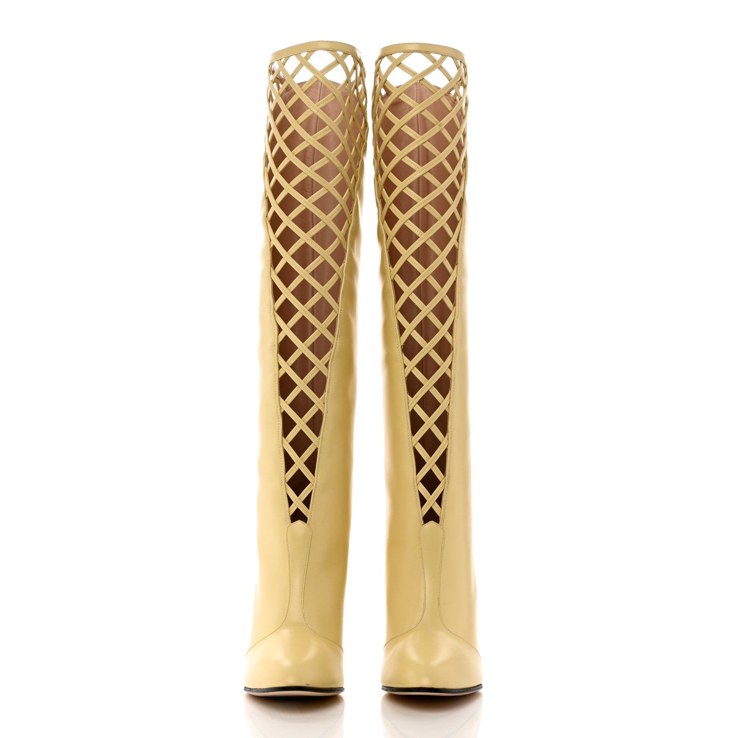 Gucci Plume Calfskin Damir Lattice Cutout Knee High Boot 40 Butter 2 of 9