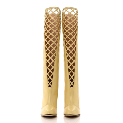 Gucci Plume Calfskin Damir Lattice Cutout Knee High Boot 40 Butter 2 of 9