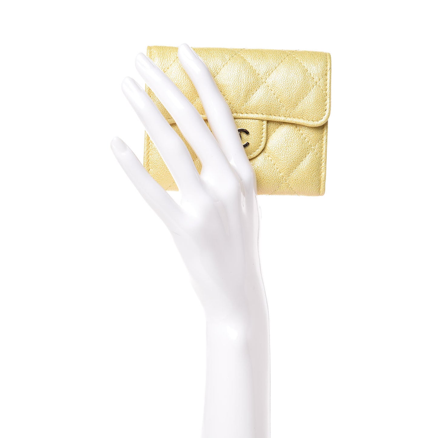 Iridescent Caviar Quilted Card Holder Wallet Yellow