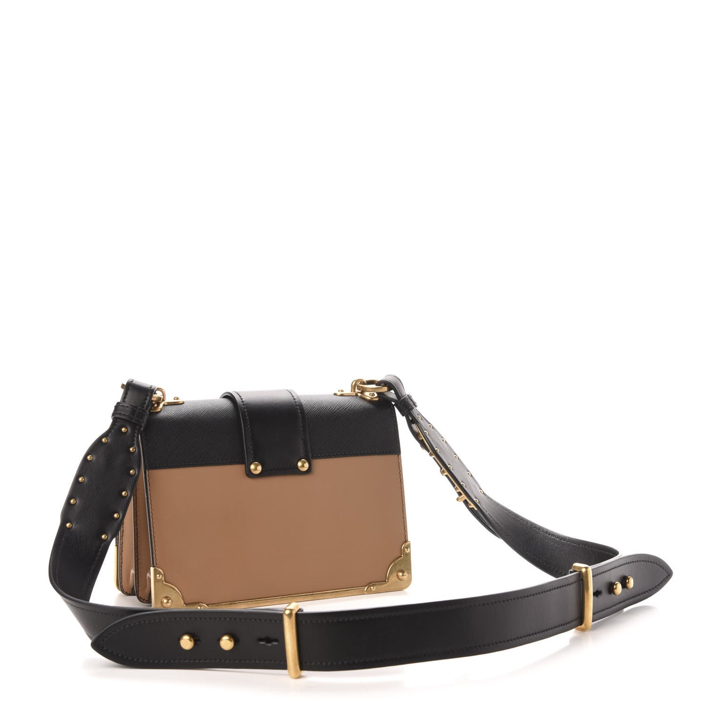 City Calfskin Saffiano Cahier Bag Caramel Black