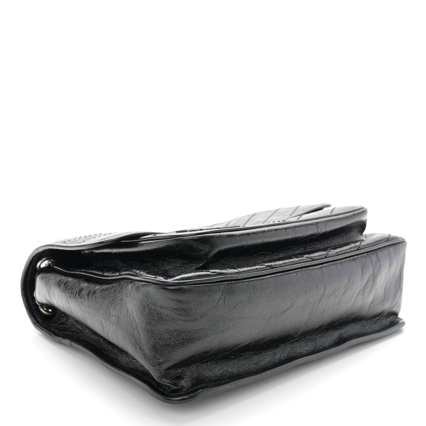 Crinkled Calfskin Matelasse Monogram Large Niki Chain Satchel Black