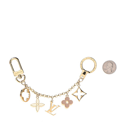 Louis Vuitton Brass Enamel Fleur De Monogram Bag Charm Chain Gold 2 of 3