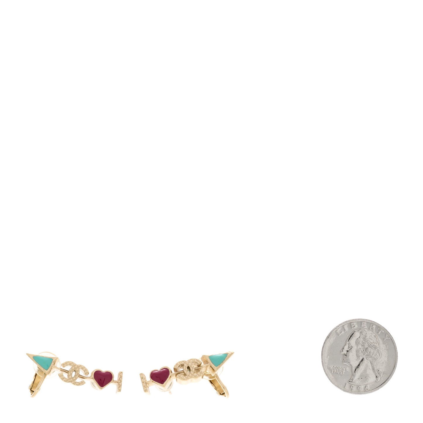 Enamel I Heart CC Earrings Gold