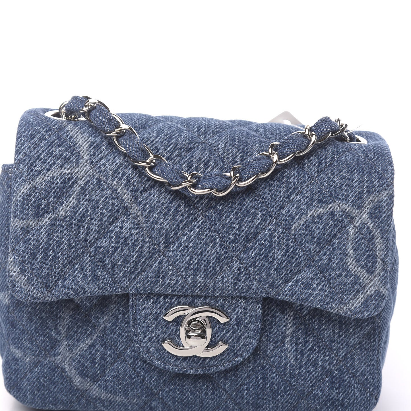 Denim CC Quilted Mini Square Flap Blue