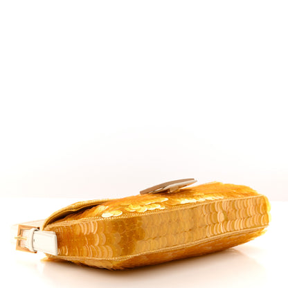 Fendi Satin Sequin Paillettes Elaphe Plexiglass Baguette 1997 Giallo Avorio 4 of 13