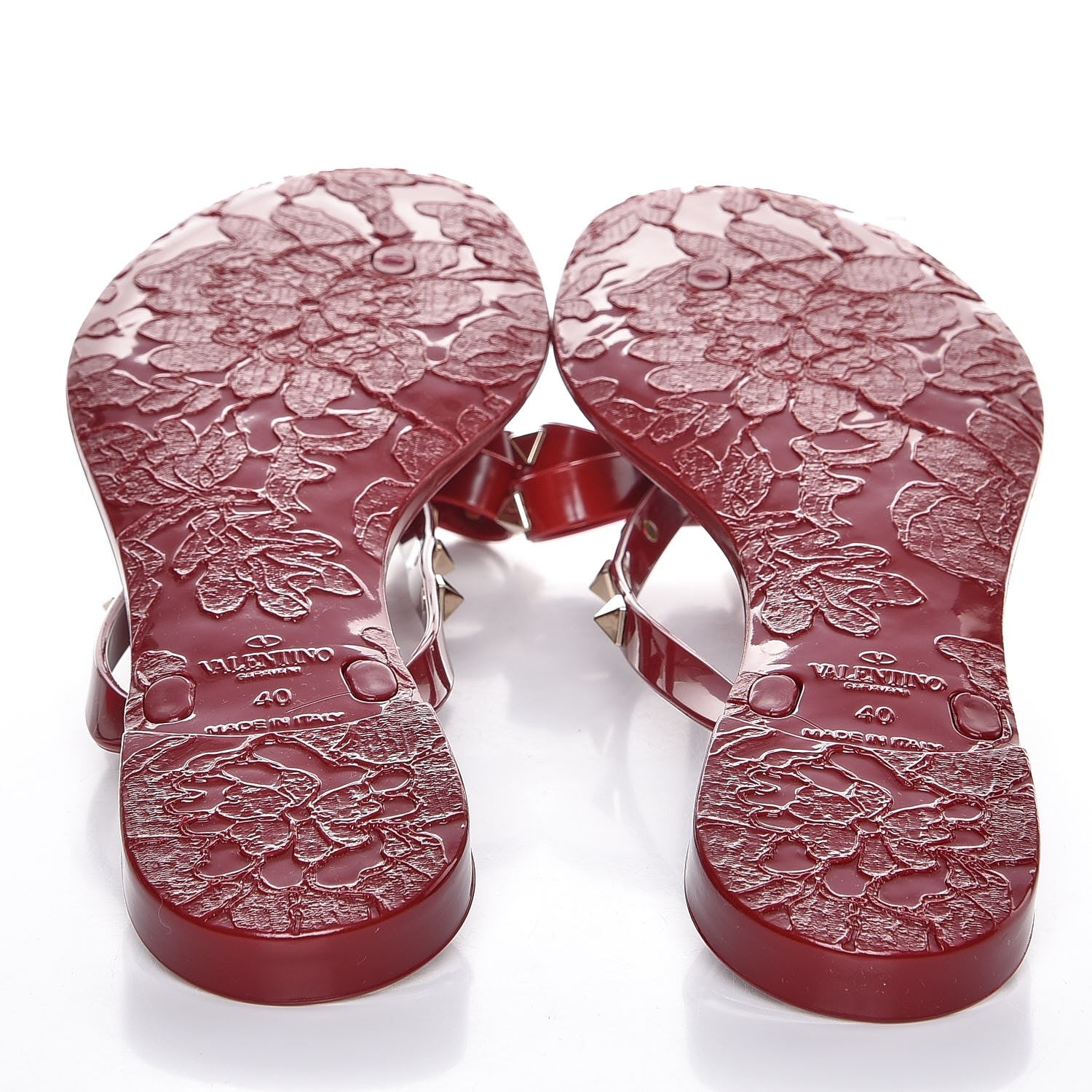 Valentino Garavani PVC Jelly Rockstud Bow Thong Sandals 40 Rubino 5 of 9
