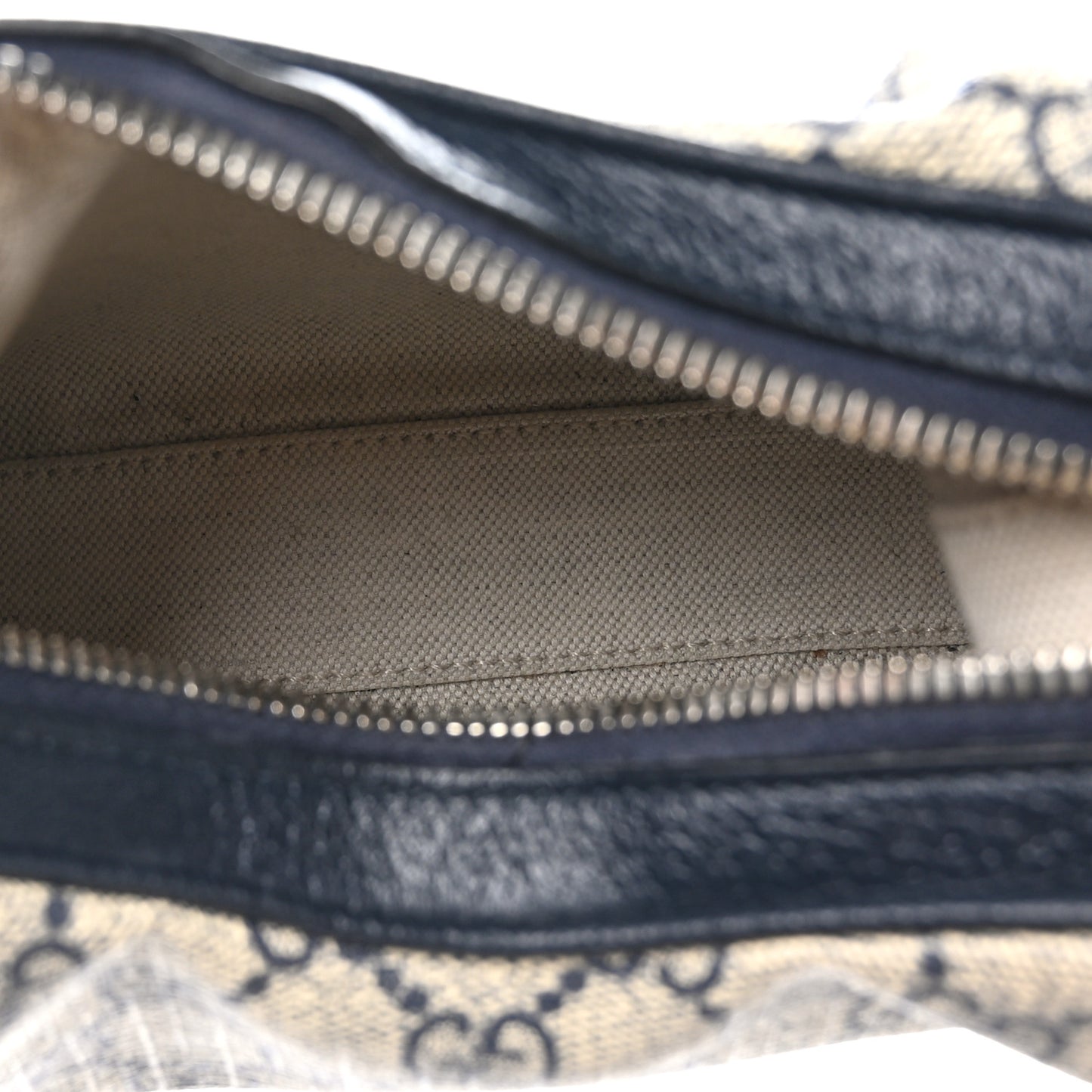 GG Supreme Monogram Textured Calfskin Web Small Attache Shoulder Bag Beige Blue